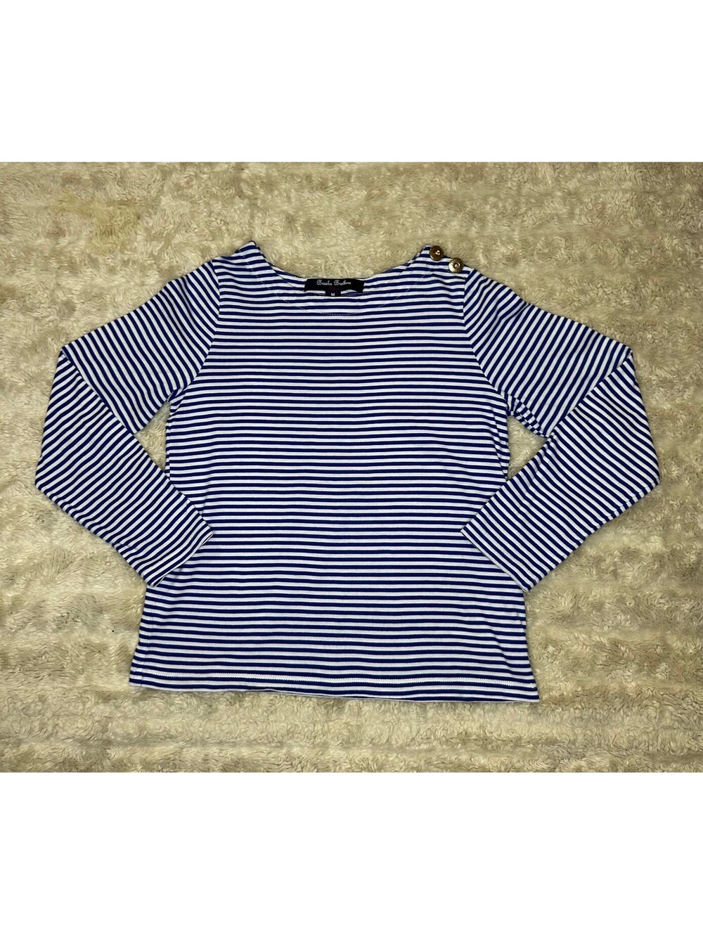 Brooks Brothers Fleece blue white striped long sleeve top Medium preppy nautical